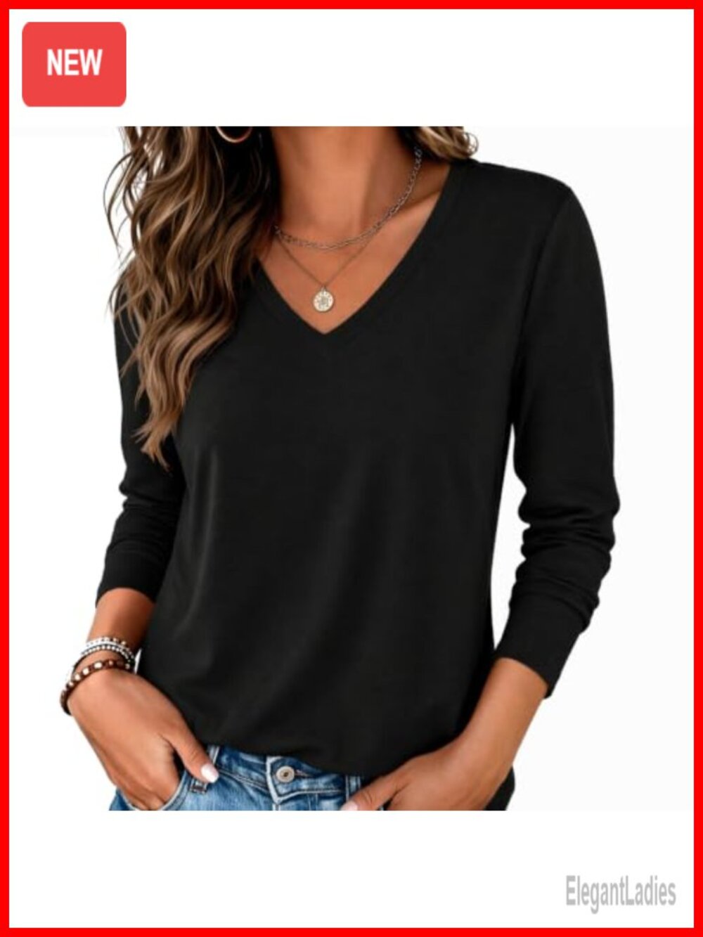 Zeagoo Womens Long Sleeve V Neck Basic Tee Casual Fall Top